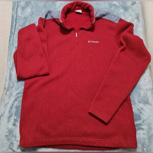 Columbia Sweater Men's Large Maroon Red Grey Bulkhead Drop Zip